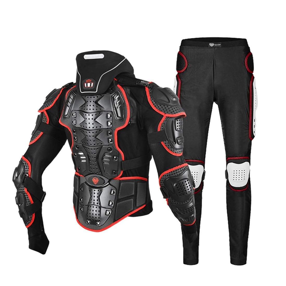 Cuerpo de Motocross con Almohadilla Transpirable Piezas de Protección de Moto Rodillera Equipo de Protección Armadura de Motocicleta (Set 2-Rojo,XL)