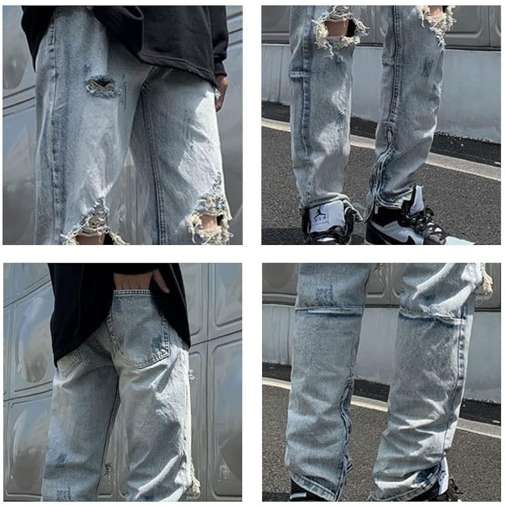 WELLDONE ダメージストレート（太め）デニム We11done ダメージ ストレートジーンズ | ブルー | FARFETCH JP