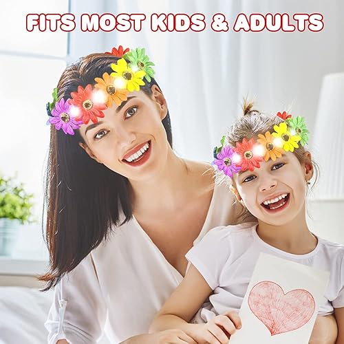 Miniatura 5 de ArtCreativity Halo de flores arcoíris iluminadas, 1 pieza, tiara LED para niños y adultos con arreglo floral multicolor, divertidos suministros de