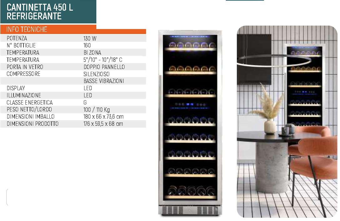 Generico CANTINETTA 100 LITRI REFRIGERANTE 90W ILLUMINAZIONE LED VINCO