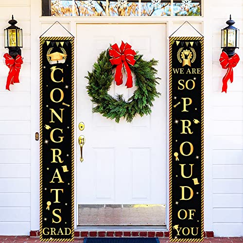Graduation Decorations 2026 | Congrats Grad Door Banner - Large 72x12 Inch, NO DIY | Congrats Grad Banner for Black and Gold Class of 2026 | Graduation Door Banner 2026 | KatchOn