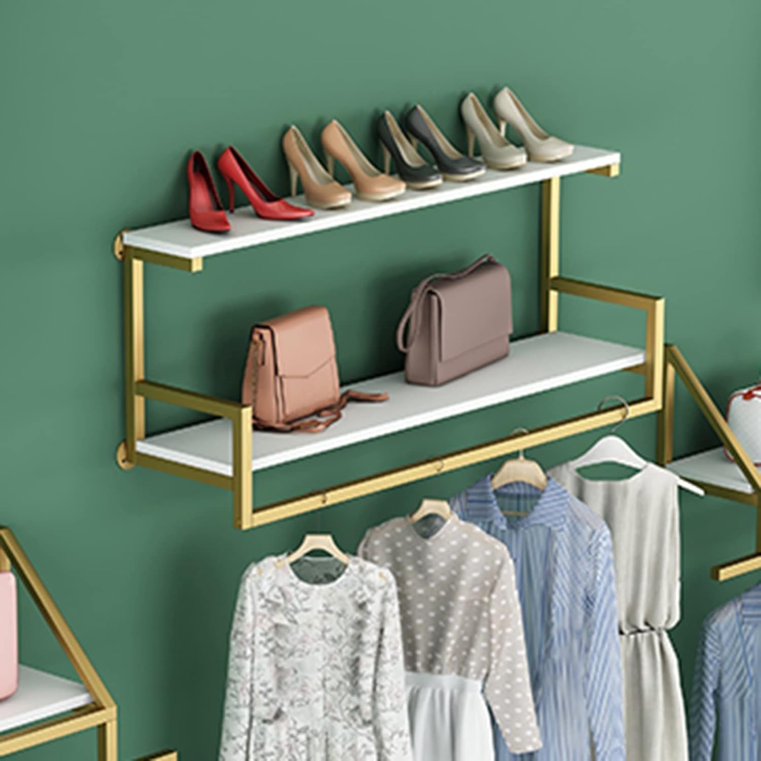 HPTHLY Display Clothes Gold Garment Rack Clothing Store Retail Racks Commercial Wall Mounted Organizer Storage Shelf Metal Shoe Clothes Rack Hanger For Hanging Clothes (B-80Cm)