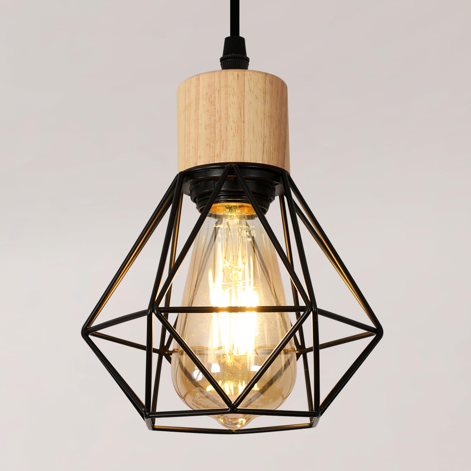 Vintage lampy wiszące, żyrandol przemysłowy E27, 3 przemysłowe lampy sufitowe w stylu vintage, żyrandol klatkowy z czarnego metalu, nowoczesny żyrandol do salonu, kuchni, sypialni