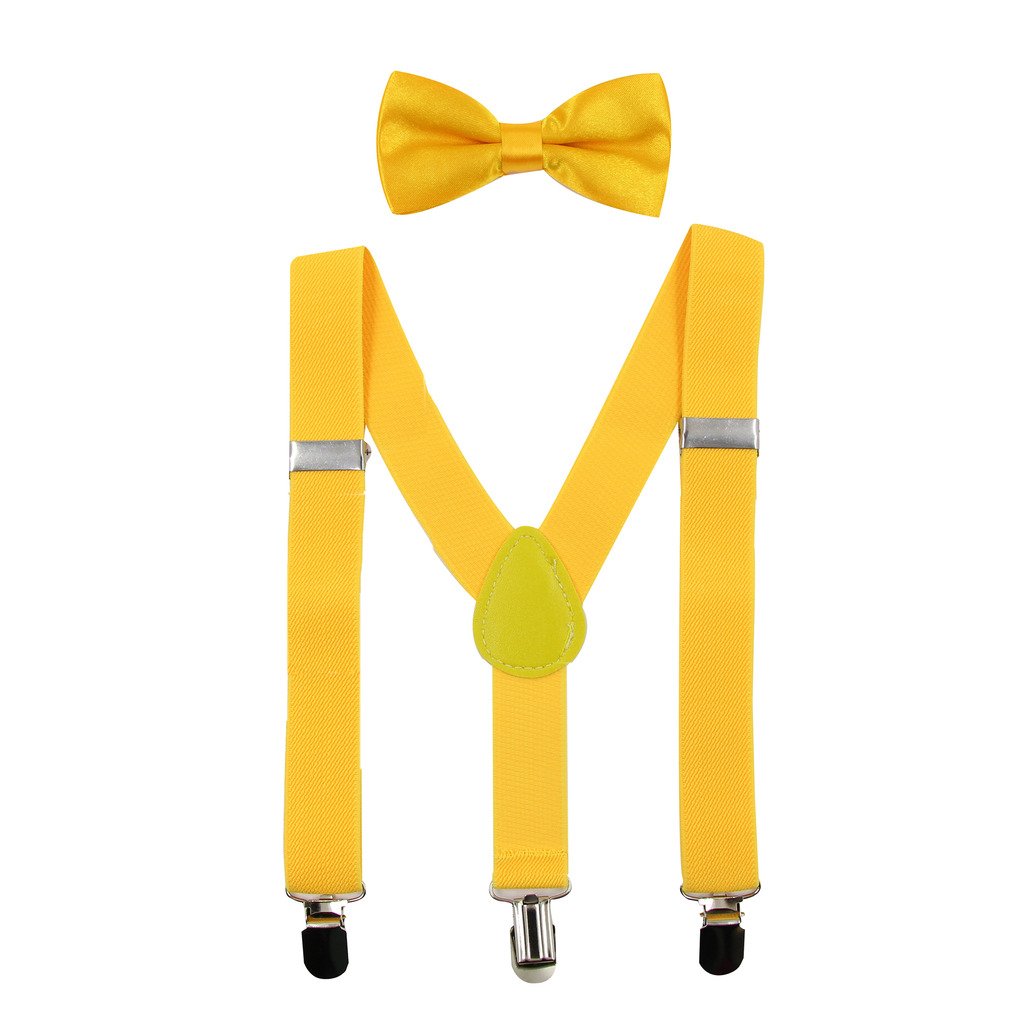 Hanerdun Boys Yellow Kids Braces Bowtie Sets Adjustable Suspenders With Bow Ties Gift Idea For And Girls, One Size