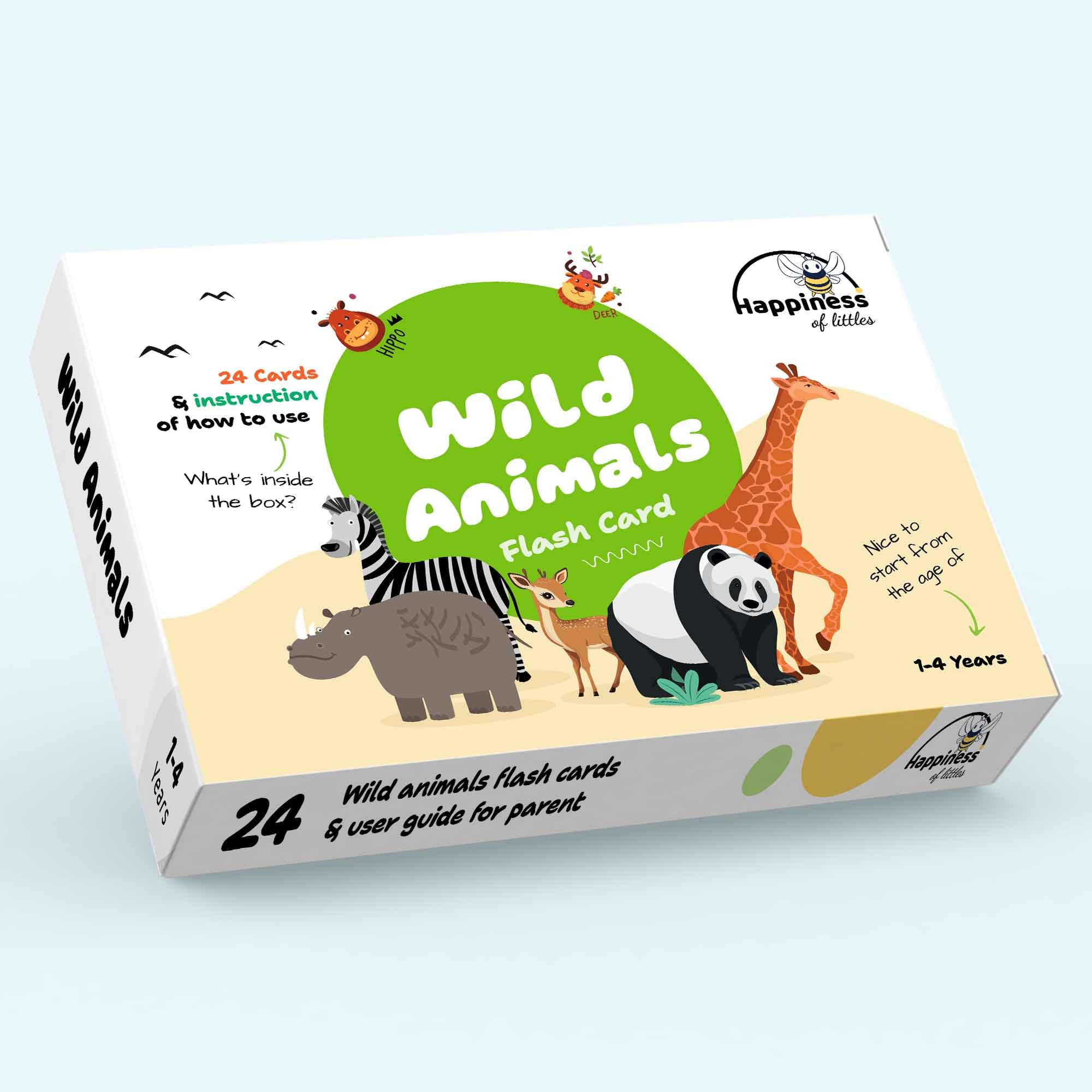 Happiness of Littles JUMBOO Flash Card | Wild Animals | Early Learning | Age 1 – 4 Years Image in Front | Information on Back | 24 Cards | Laminated 300 GSM Hard Paper | Travel Friendly