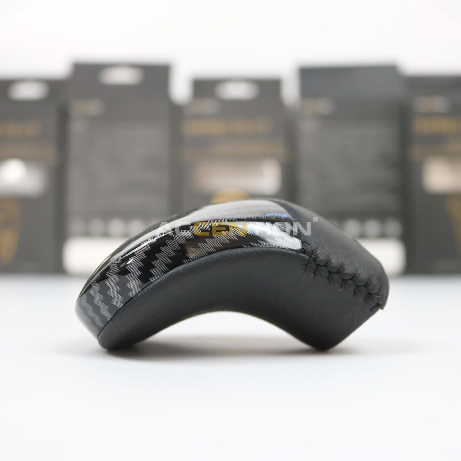 LHD Left-Hand Drive Carbon Fiber Black Leather Gear Shift Knob for Toyota Prius Plug-in Hybrid 2009-2014