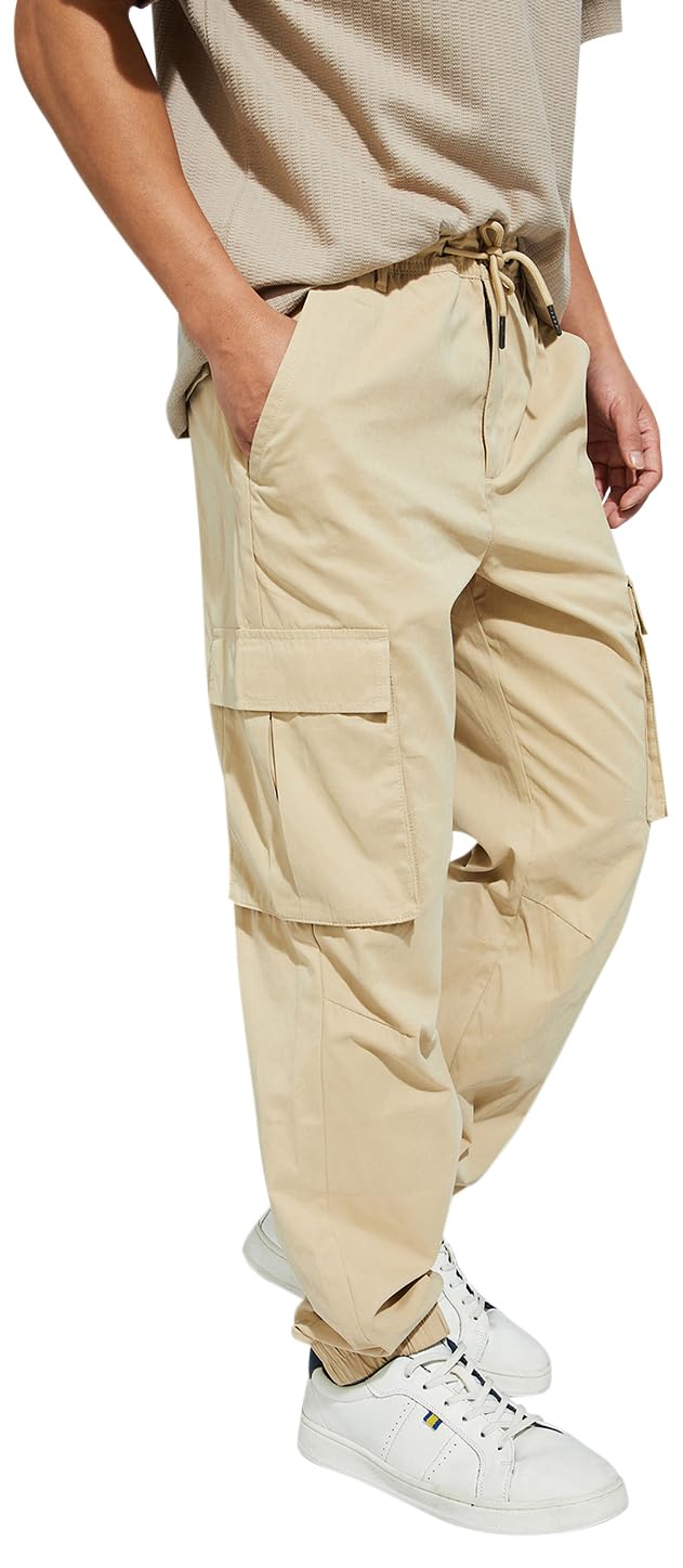 Men's Relaxed Fit Low Rise URB_N Solid Cargo Joggers-image-46