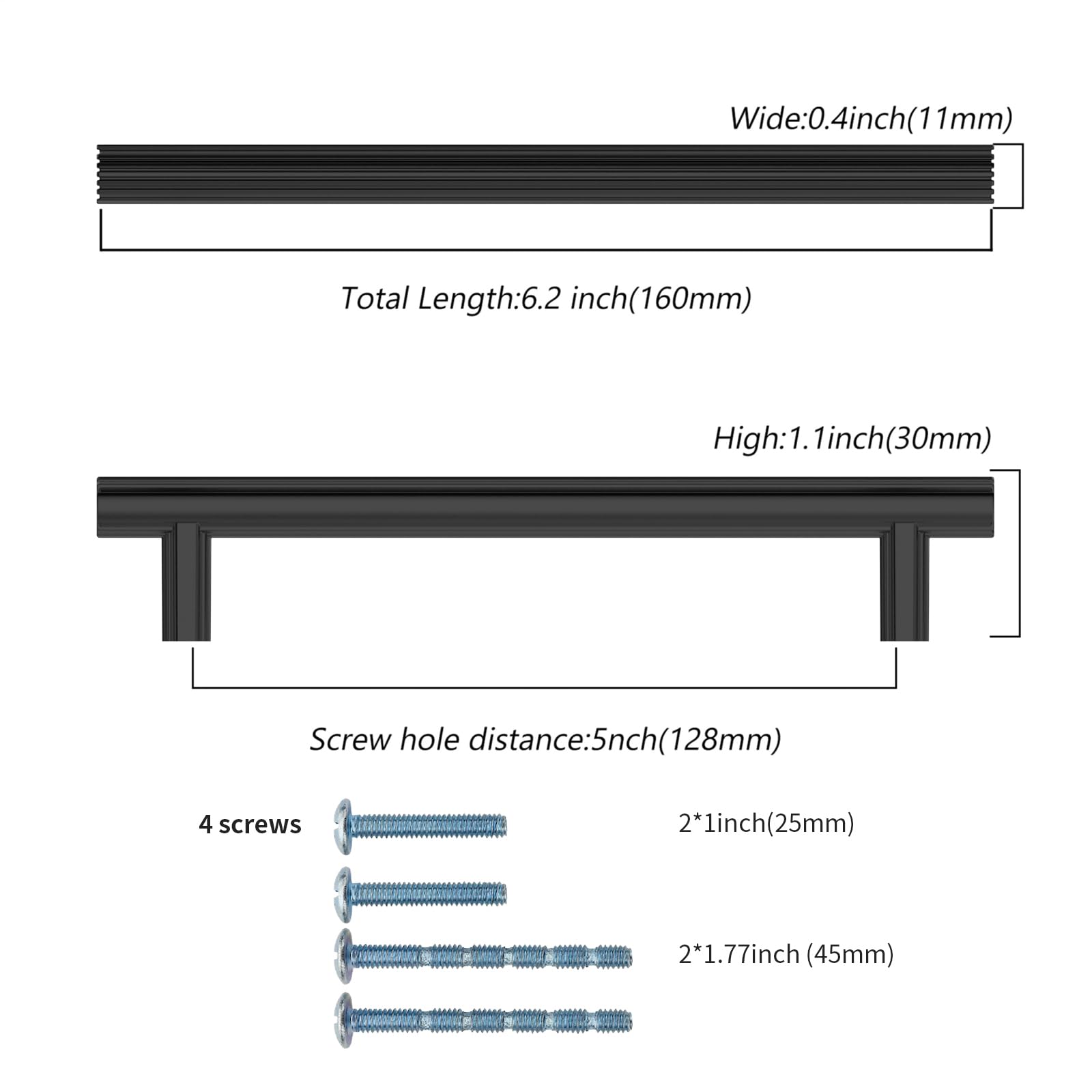 Küchenschrankgriffe, 12,7 cm, mattschwarz, 10 Stück