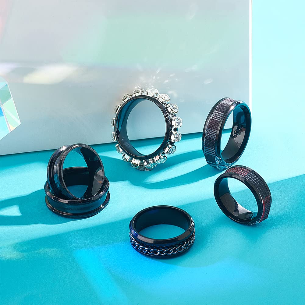 UNICRAFTALE 16pcs Stainless Steel Black Finger Ring Set - 8 Sizes Blank Core Ring Blanks with Velvet Pouches for Jewelry Making