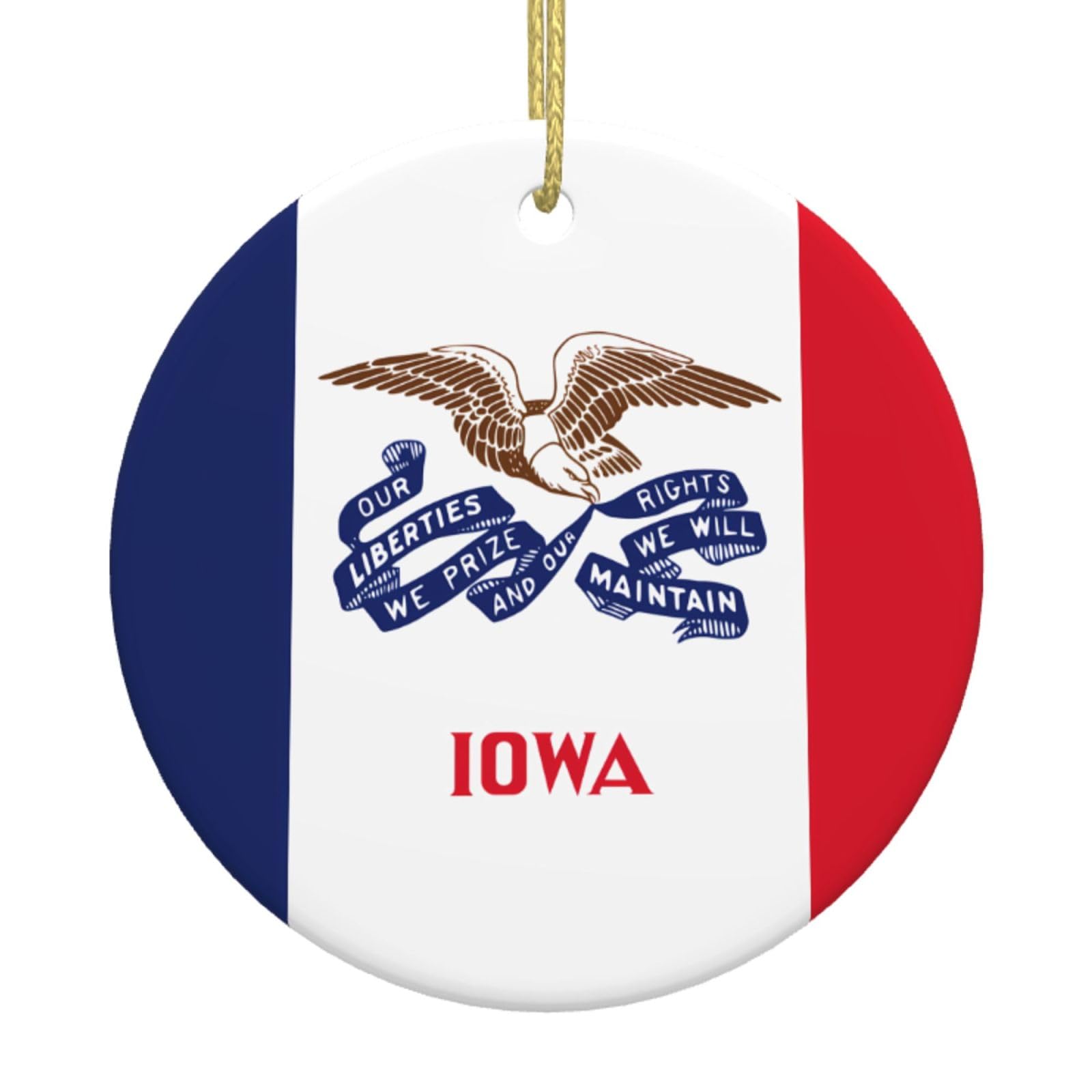 Iowa State Flag Printed Christmas Tree Ceramic Ornaments Holiday Decoration Christmas Unique Pendant for Christmas Party