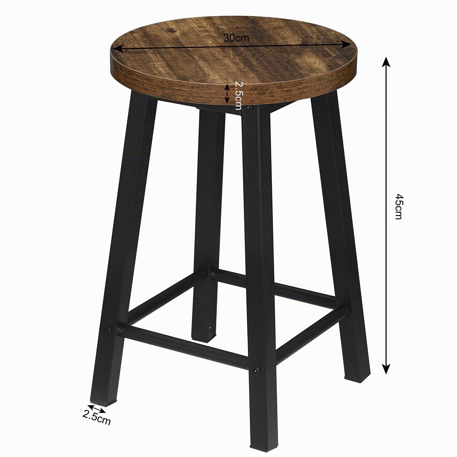WOLTU 2X Sgabelli da Pranzo Senza Schienale Seduta Rotonda Sedia in Metallo e Legno con Poggiapiedi per Bar Cucina, Legno Vintage