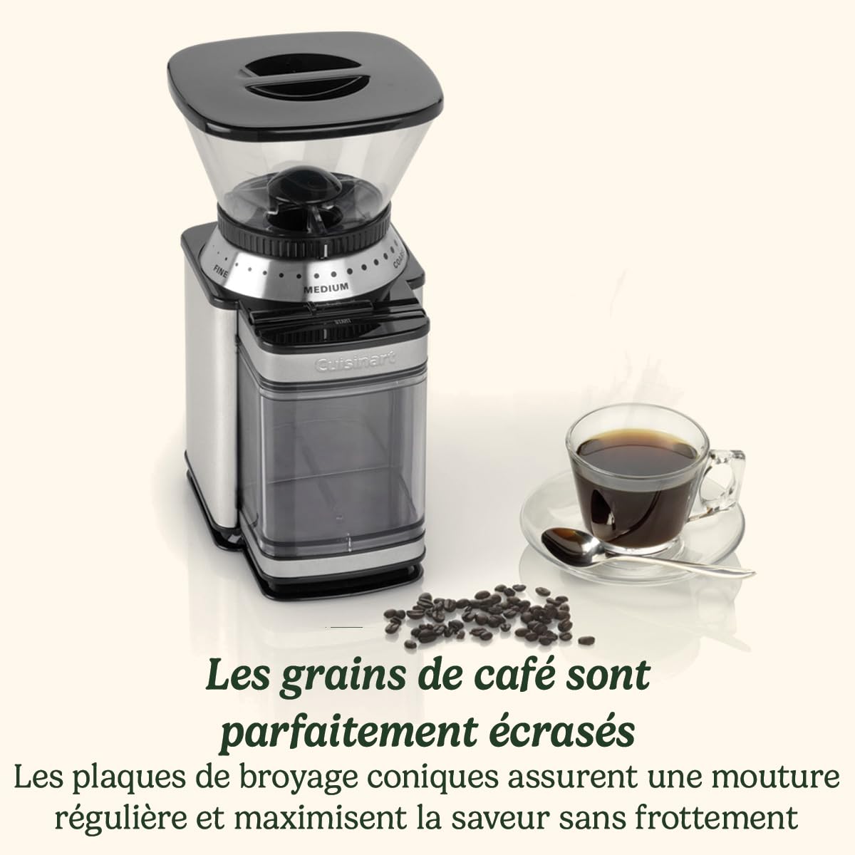 CUISINART Moulin à café pour la maison | 4-18 tasses | 18 réglages de mouture | Différentes intensités d'infusion - espresso, infusion à froid, latte, cappuccino | lavable au lave-vais
