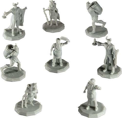 Monster Townsfolk Mini Figuras de fantasía – 8 piezas de personajes comerciantes no jugadores en miniatura NPC – Tamaño hexagonal de 1 pulgada
