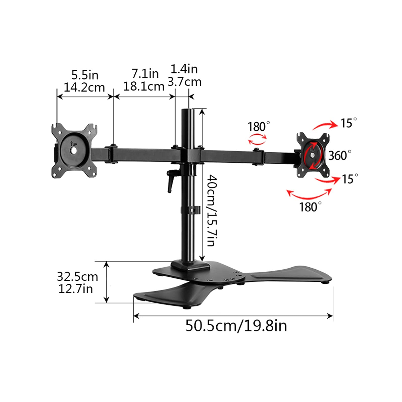 Supporto per doppio monitor – Supporto da scrivania regolabile in altezza per monitor da 17"-27", supporta fino a 8 kg, supporto base per stabilità