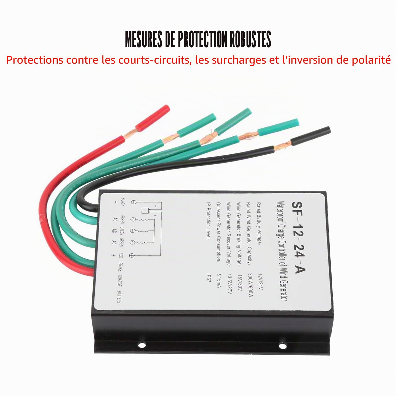 Contrôleur D'éolienne 12V/24V 300W/600W Contrôleur Charge Générateur D'éolienne éTanche Avec 3 Indicateurs LED Pour Petite Centrale Solaire, Lampadaire Solaire, énergie éolienne