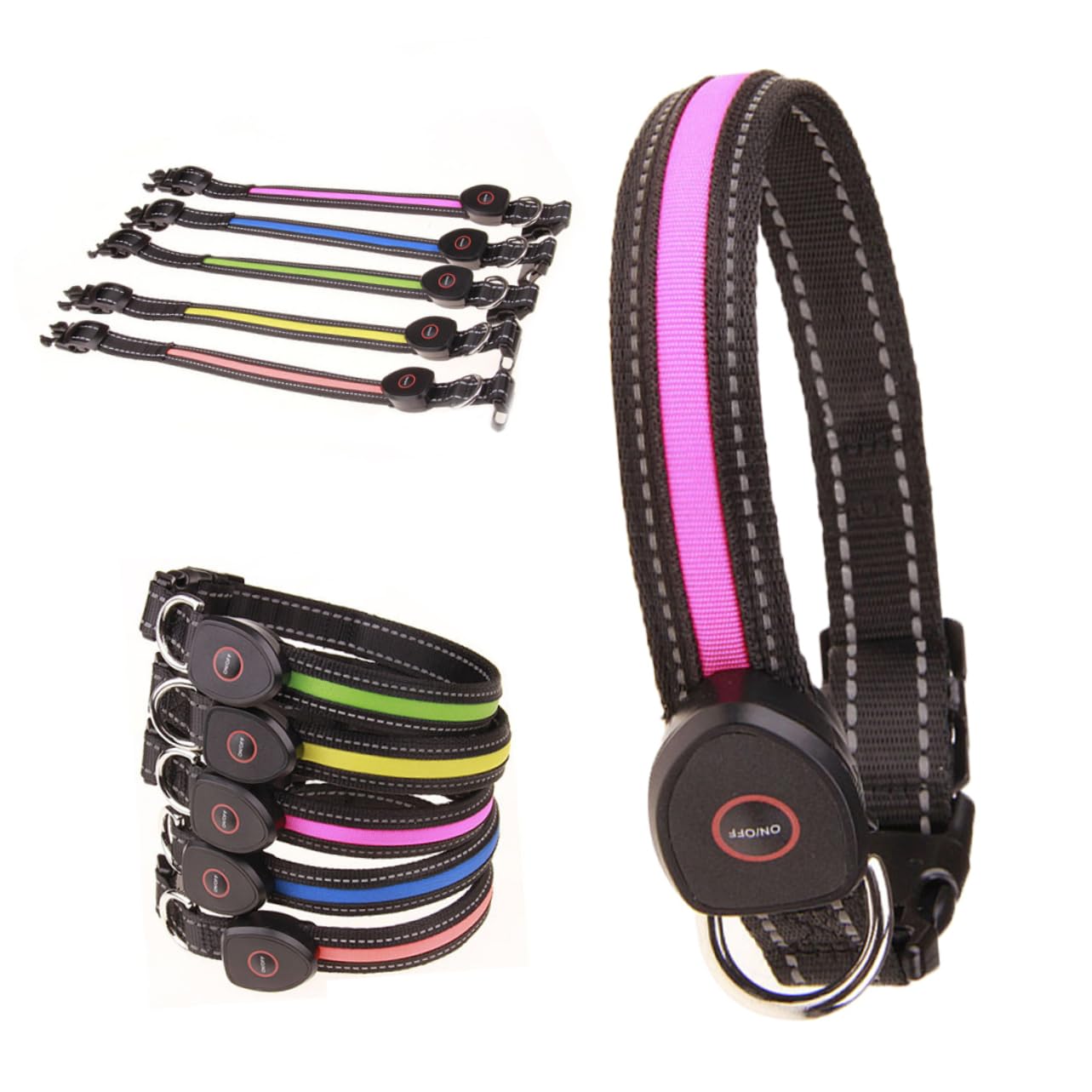 POPETPOP Collier Lumineux LED Rechargeable pour Chien 3 Pièces Clignotant Nocturne Circulaire Taille L
