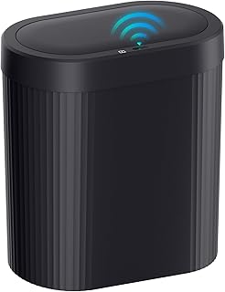5 Gallon Bathroom Trash Can with Lid, Automatic Motion Sensor Black Trash Can, Touchless Slim Waterproof Garbage Bin for Kitchen, Bedroom, Office, and Bathroom