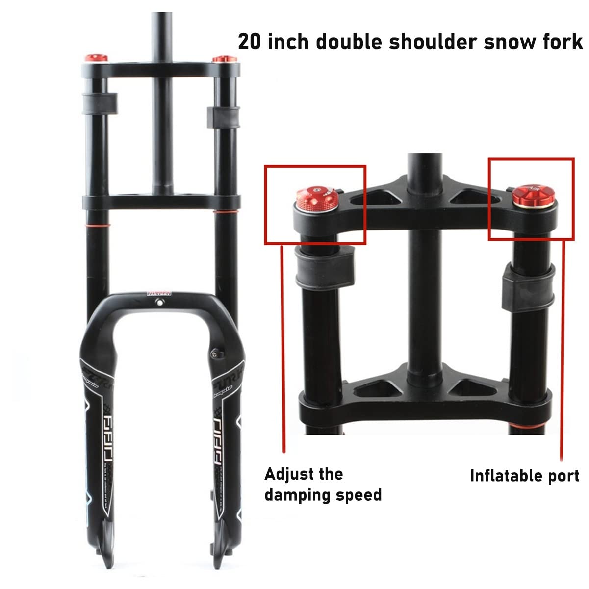 Rower s 20 * 4,0 gruby przedni widelec downhill air podwójne ramię podróż 120 mm ręczne dopasowanie rowery górskie / śnieżne/plażowe (czarny)