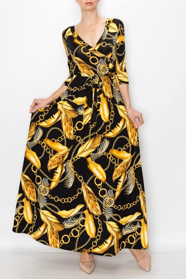 Miniatura 3 de MadeInUSA - Vestido largo estampado con cuello en V para mujer con mangas 34.