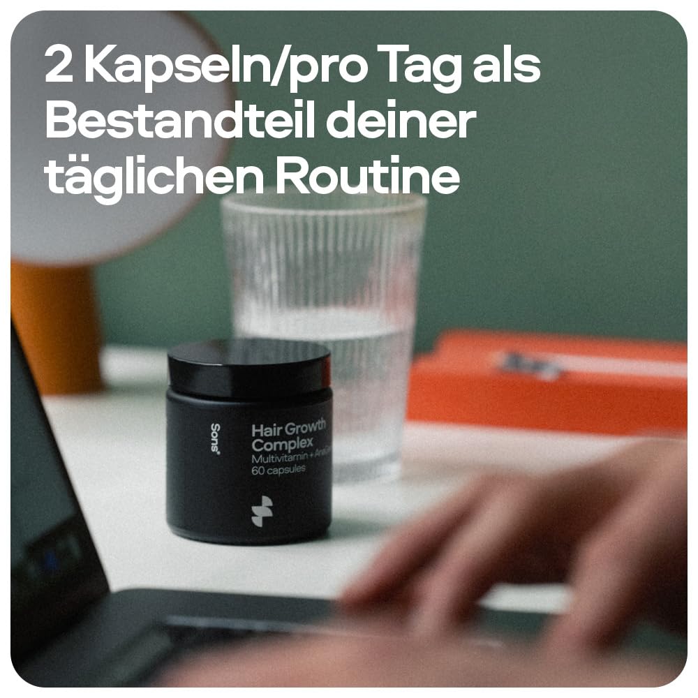 Sons Hair Growth Complex Multi-Vitamin & Anagain, Nahrungsergänzung mit Kollagen, Vitaminen & Mineralien, aus natürlichen Inhaltsstoffen, fördert gesünderes & kräftigeres Haar - 3 Monate (180 Kapseln)