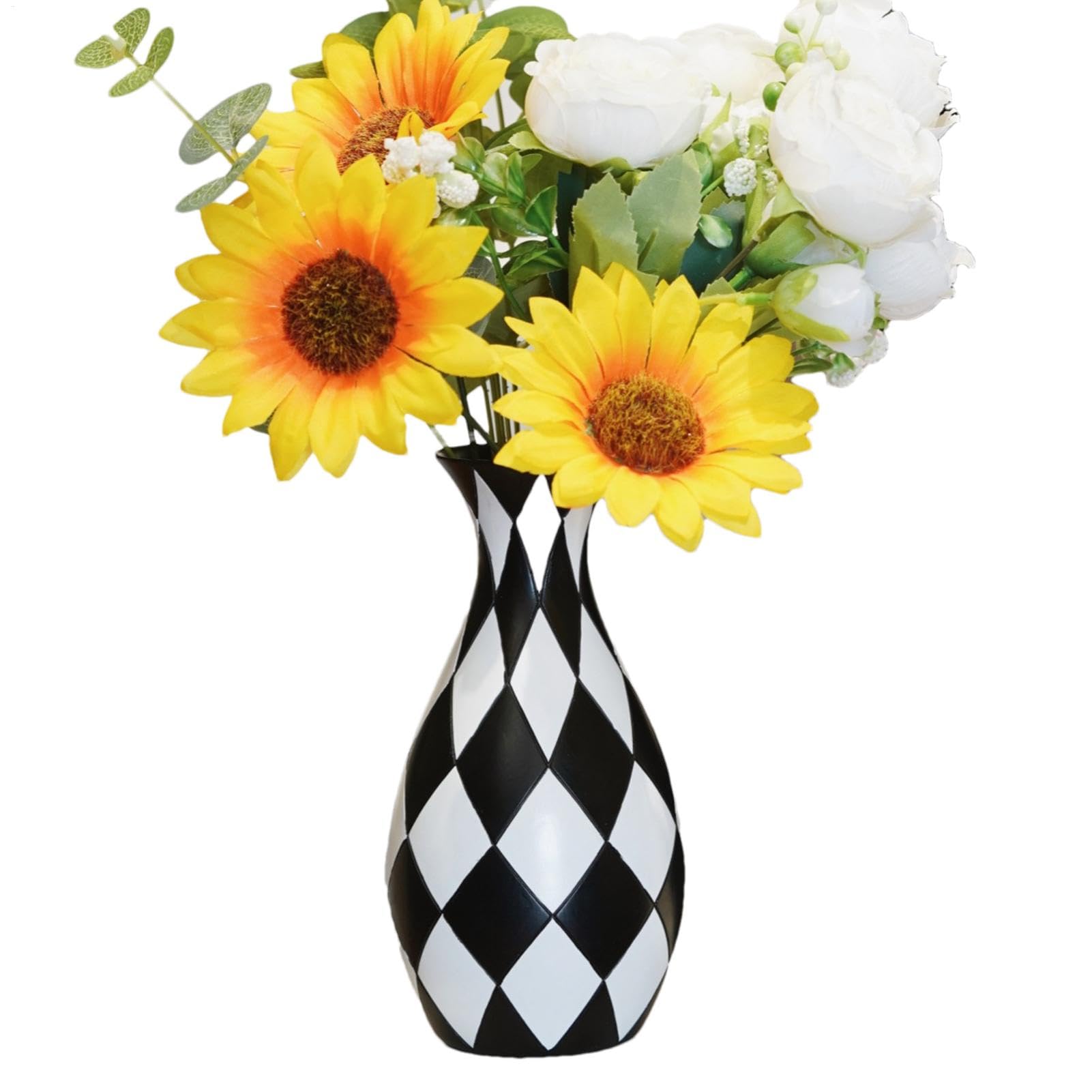 Vase esthetique noir et blanc a motif damier et rayures modernes