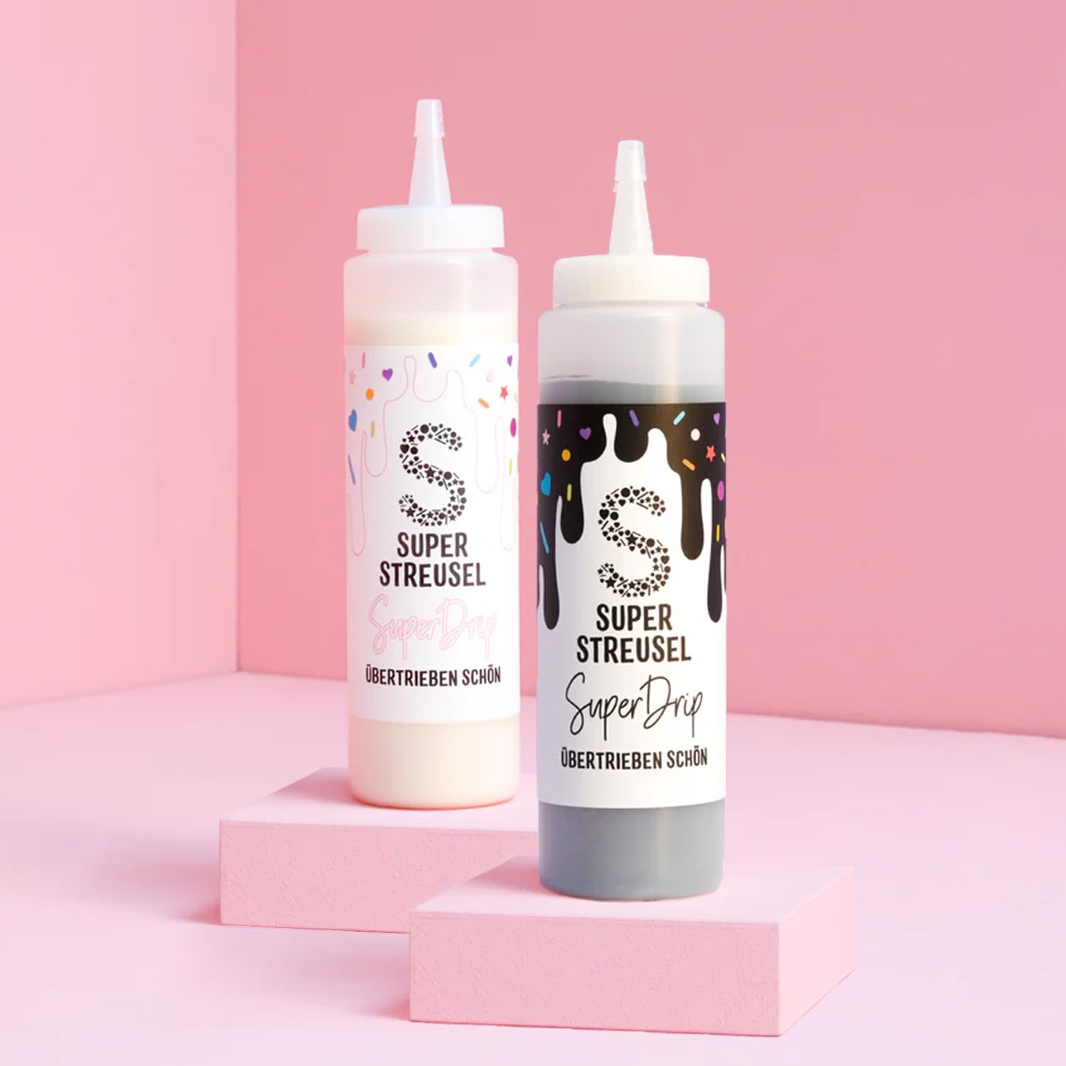 Super Streusel SuperDrip Schwarz und Weiß Bundle - Drip Cake Glasur, Kuchenglasur, Royal Icing, Zuckerschrift, Lebensmittelfarbe, Kuvertüre, Zuckerguss (2x 300g)