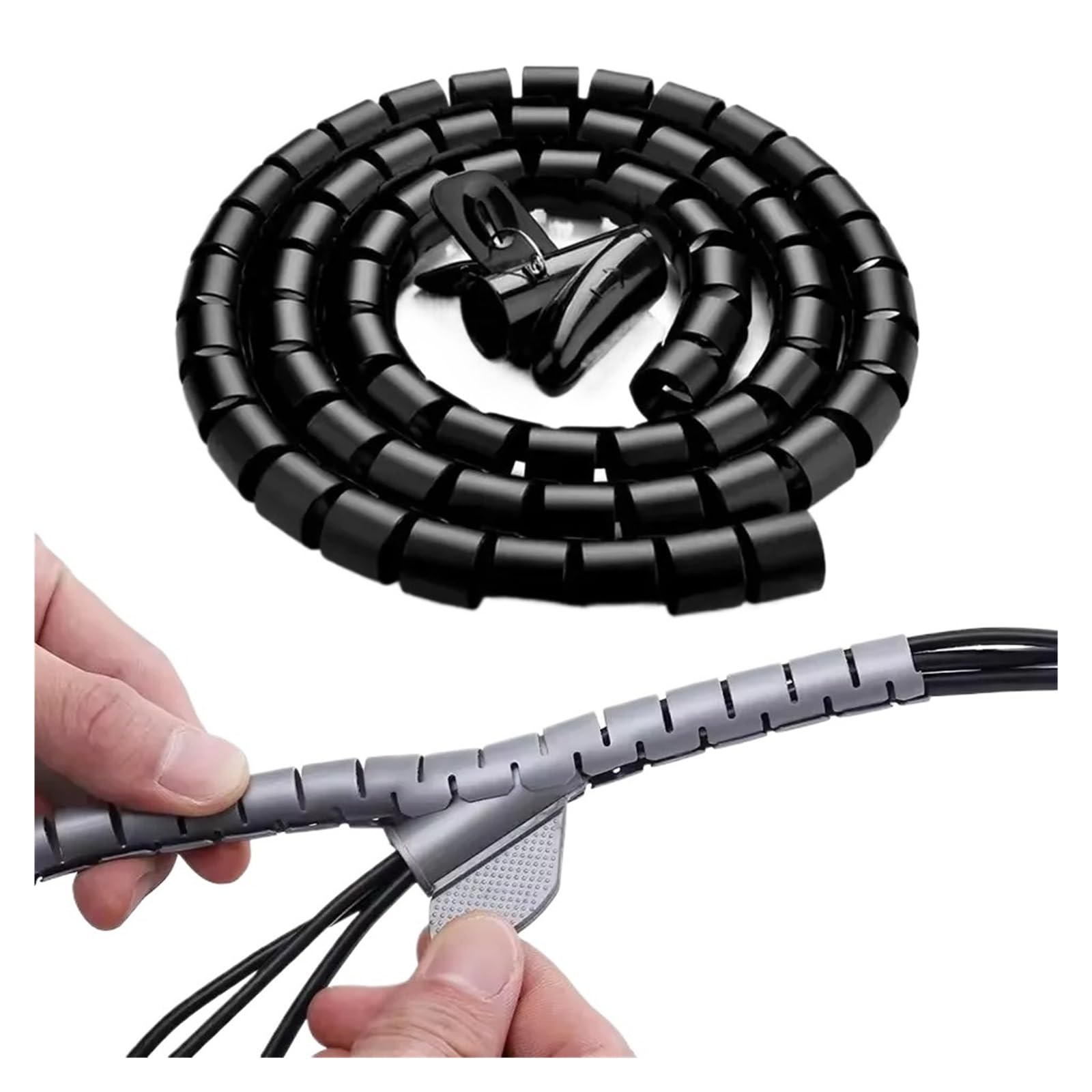 Protecteur de câble, 2M Flexible Noir Protecteur de câble enroulé Ligne Tube de Gestion enroulé.(16mmx2m Black)