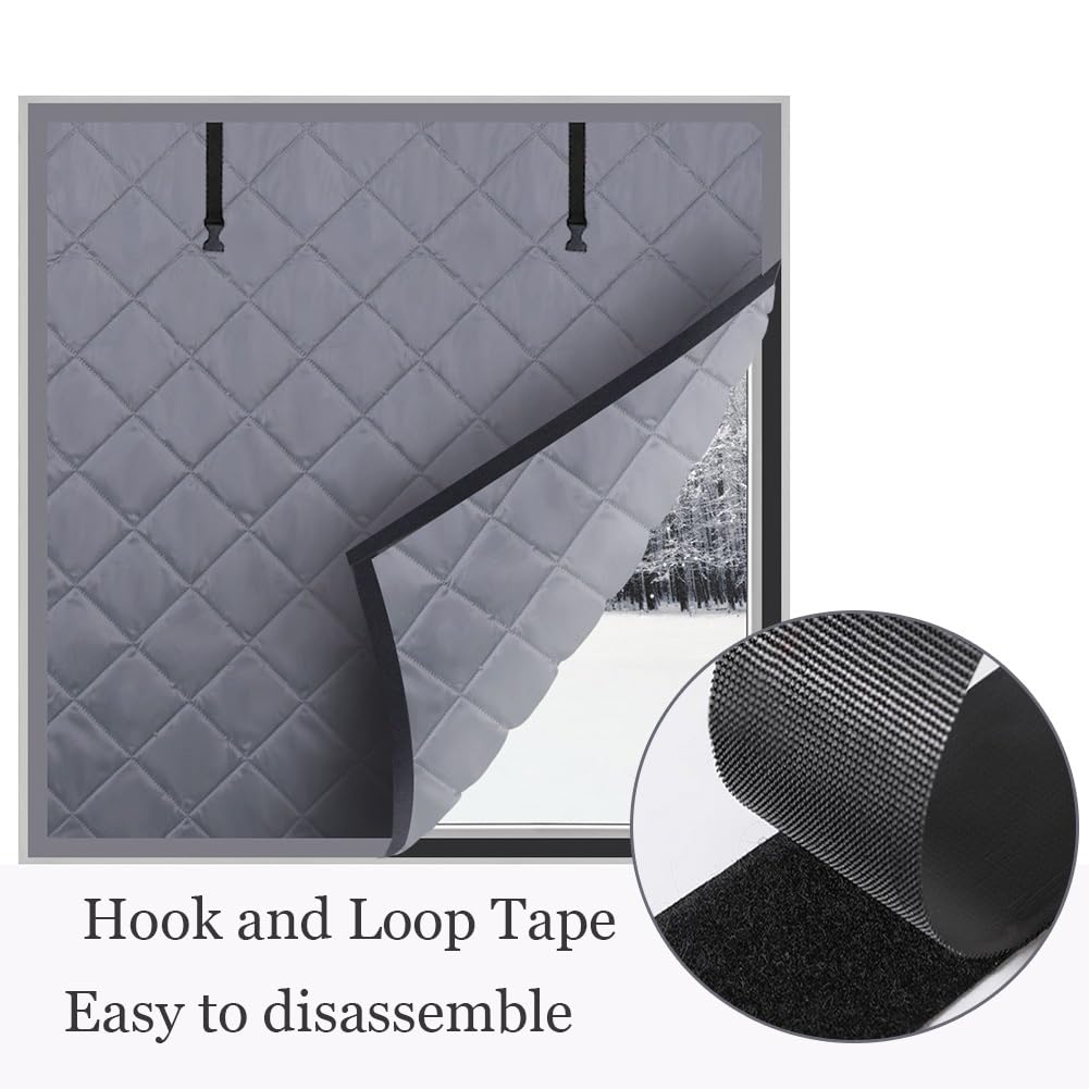 Fenster Isolierung Gegen Kälte, Fensterabdeckung Thermo Vorhang für Winter, Wärmeschutzvorhang isolierfolie Kälteschutz kälteschutzfolie Cover Klettbefestigung(Schwarz,82x82in/210x210cm)