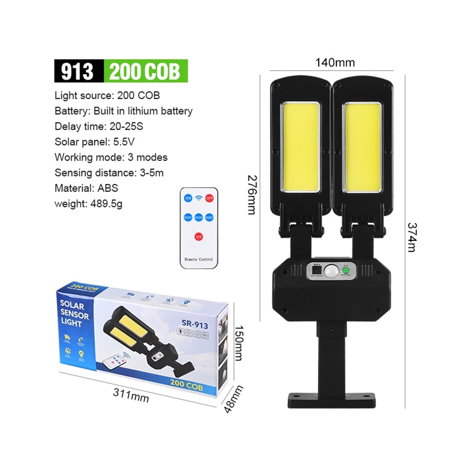 Lampy Solarne ZewnęTrzne, Solar Street Light Zewnętrzna lampa ścienna z 3 trybami Wodoodporny czujnik ruchu PIR Oświetlenie bezpieczeństwa do ogrodu Patio Garaż werandy Bardzo Szeroki KąT śWiecenia(11