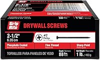 Grip-Rite 212DWS1 #8 x 2-1/2" Fine Thread Drywall Screws - Phillips Bugle Head, Sharp Point, Phosphate Coated, 1lb Box for Metal Studs