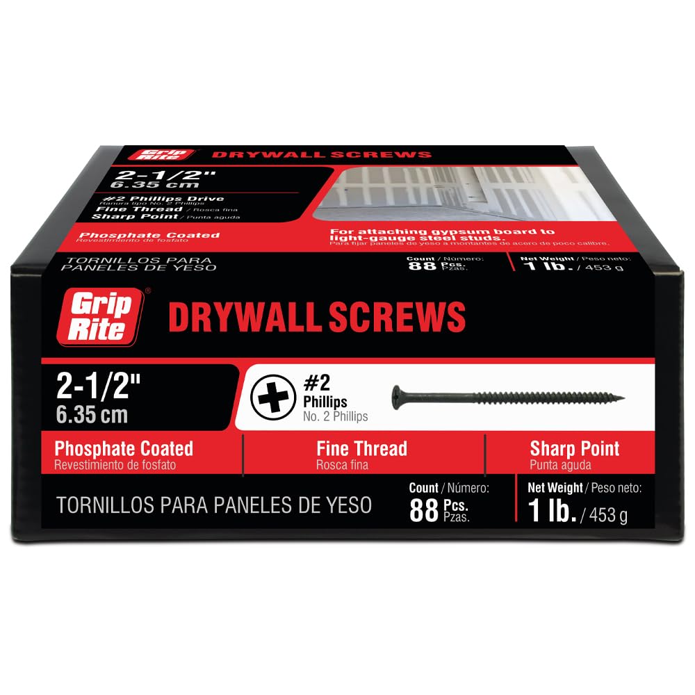 Grip-Rite 212dws1 2 – 1/2-inch 8 tornillos para yeso con (cabeza de rosca fina, 1 libra