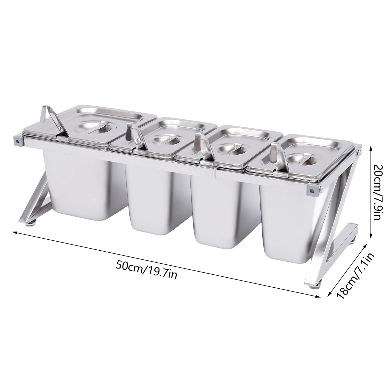 Especiero extensible ajustable – Estante de acero inoxidable de 14.1 a 23.6 pulgadas con sartenes de 3 x 1/9 y 1 x 1/6 y 4 cucharones – Soporte ideal para encimera para salsas, ingredientes y frutas