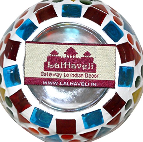 Lalhaveli Indian Handmade Hand Painted Design Glass Candle Holder 3 Inch Multi Color #TOP5