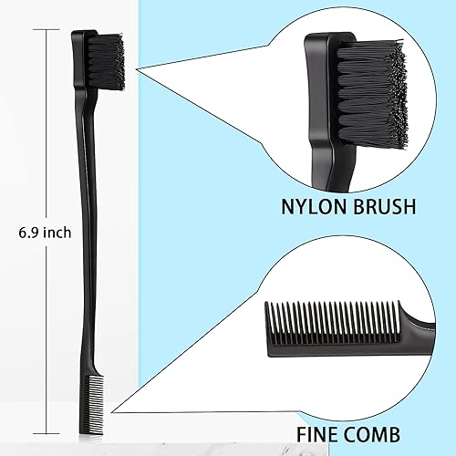 Vista 2 de Geiserailie Juego de 3 cepillos para peinar el cabello liso Cepillo de cerdas Cepillo de control de bordes Cepillo de cardado para mujeres con Negro