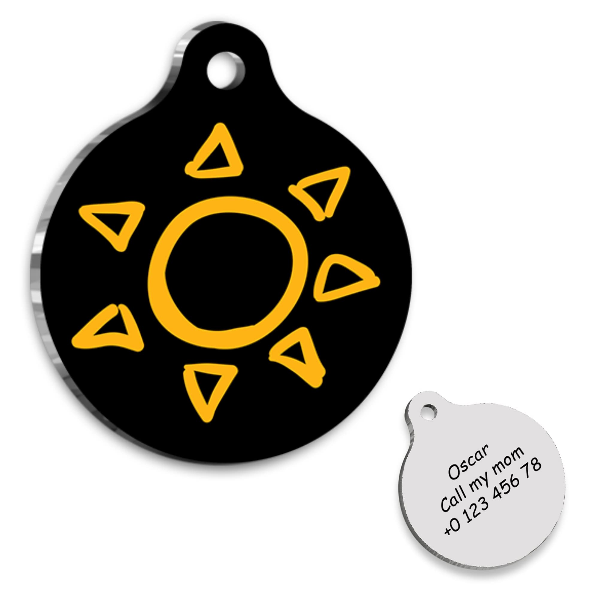 SUN Personalized Dog Tag - Custom Name Tag - ID Tag for Dog & Cat - Customized Pet Tags - Dog & Cat Name id Tag - Dog Name Tag - Engraved Dog Tag