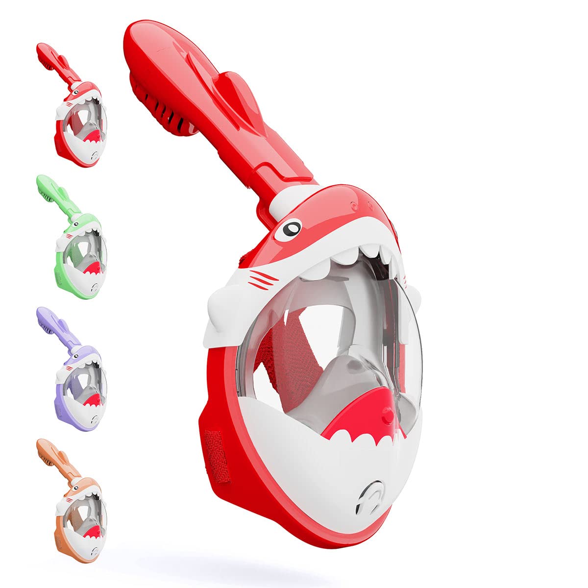 Heywood DCYSO Snorkel Mask Full Face Kids - 2020 Shark Sharp Snorkeling Mask for Kid HD Seaview Anti Fog Anti Leak (Red)