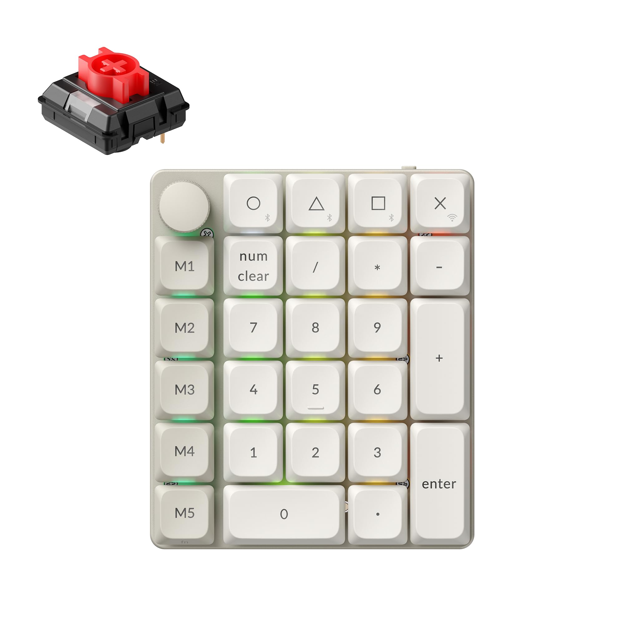 Keychron K0 Max QMK Wireless Custom Number Low-Profile RGB Backlit (Hot-Swappable) Red Switch Keypad, 2.4 GHz &amp; Bluetooth 5.3 Connection, 1000Hz Polling Rate - Retro Version