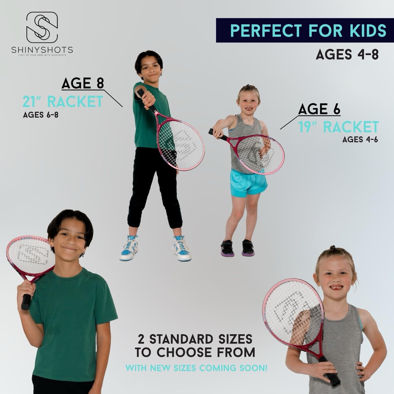 Shiny Shots 21-Inch Kids Tennis Racket - Lightweight Junior 21 inch Tennis Racket for Ages 6-8, Durable Aluminum with Kid-Sized Grip, & Big Sweet Spot