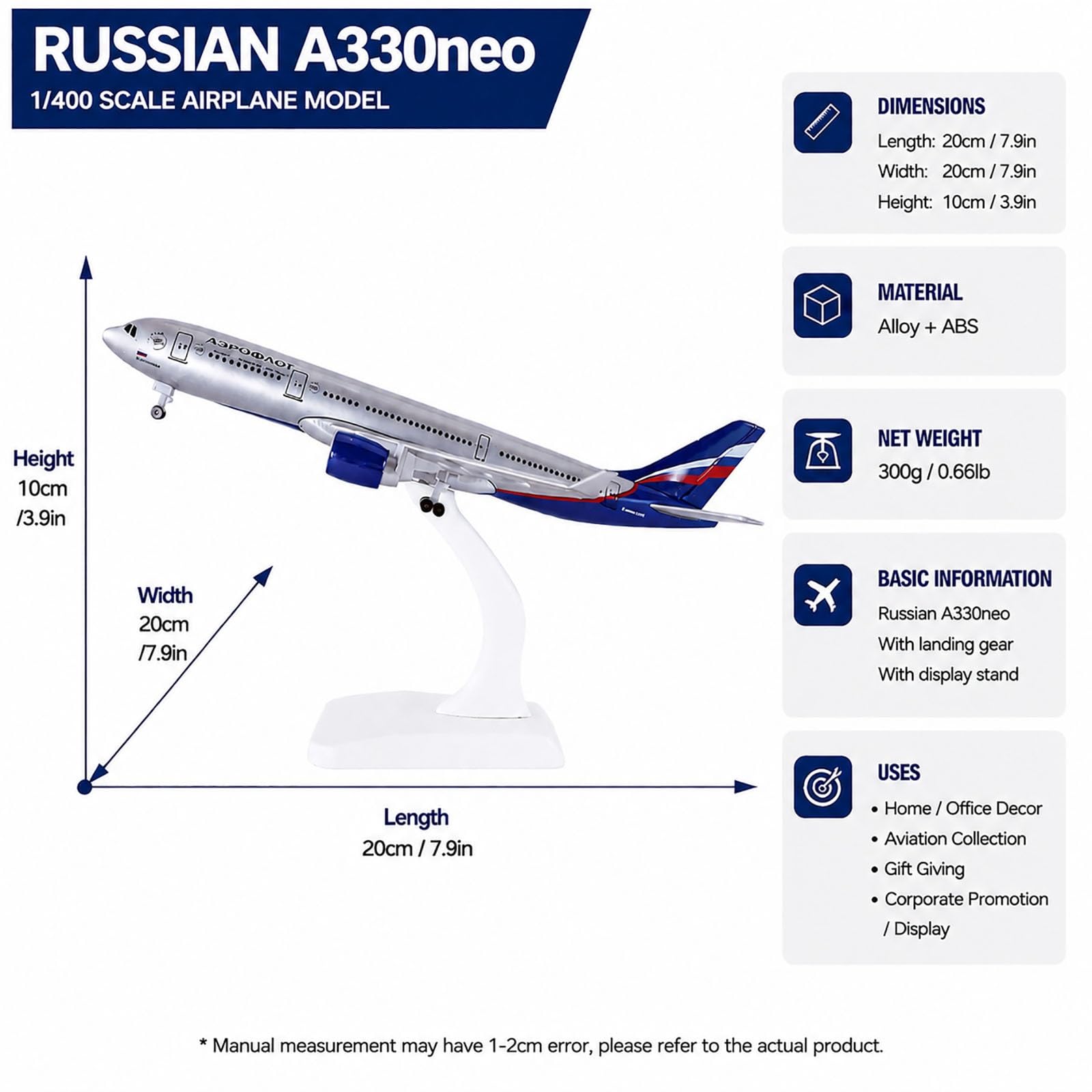 Modello di aereo da 7,9 pollici Modello di aereo a reazione russo A330