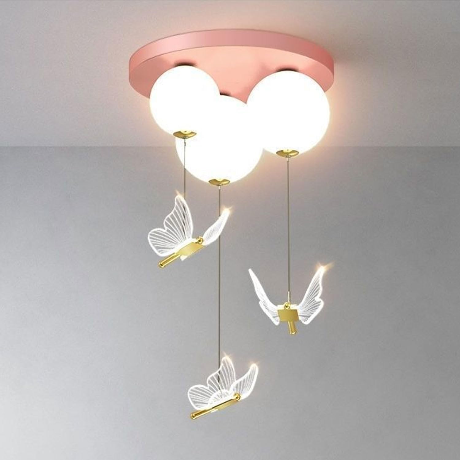 Lampadario a sospensione a LED da soffitto per cameretta dei bambini, moderno, da 45 cm, con luce calda e fredda, per ragazzi e ragazze, a forma di farfalla, altezza regolabile.