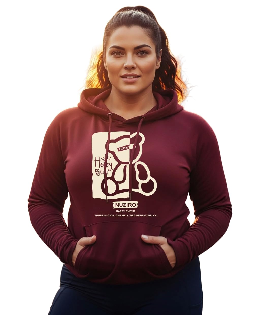 Women's Cotton Fleece Maroon Full Sleeve Graphic Printed Plus Size Hooded Sweatshirt | 2XL, 3XL, 4XL, 5XL Hoodies for Womens Winter Wear | 775-image-34