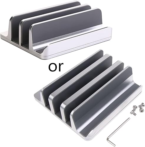 Miniatura 2 de yungluner Ranuras de aluminio Soporte vertical para computadora portátil, soporte de escritorio de 2 ranuras, ancho de base de muelle, ajustable