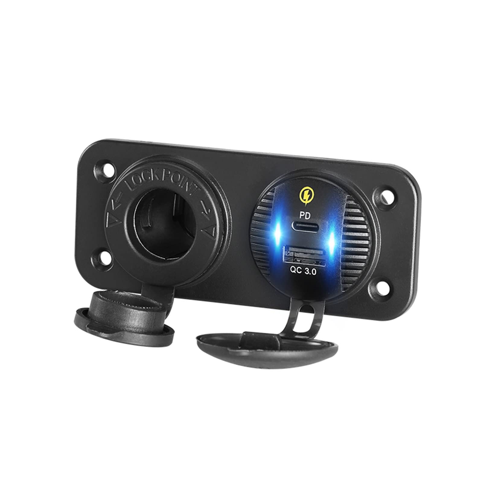Gniazdo samochodowe USB 12 V typu C, montaż na panelu, 2-portowe, gniazdo zapalniczki samochodowej 3.0 Super QC, szybkie(Dual Qc3.0 Port)