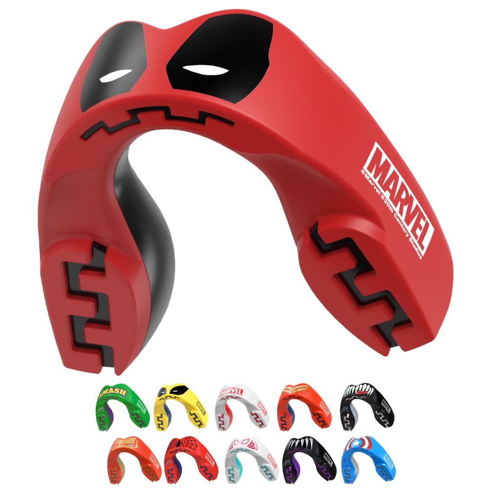 Marvel Characters Sports Mouthguard Dual Layer Premium Protection Adult and Junior Gum Shield with Case for Boxing, MMA, Rugby, Martial Arts, Judo and All Contact Sports (Deadpool, Adult (12+ Years))