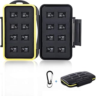 16 Slots Micro SD Card Holder, Micro SD Card Case Micro SD Holder Case with Carabiner, Water-Resistant Anti-Shock Micro SDHC/Micro SDXC Card Case TF Card Holder Organizer