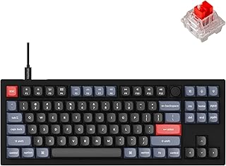 Keychron Botão de teclado mecânico personalizado com fio V3, versão programável TKL QMK/VIA com teclado alternável a quente, interruptor vermelho compatível com Mac, Windows, Linux, preto carbono (não transparente)