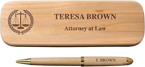 Miniatura 5 de PlaqueMaker Juego de bolígrafos personalizados de madera de justicia, personalizado con el nombre y el título del destinatario, un gran regalo para