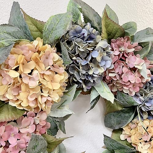 Abbie Home 22 Hydrangea Wreath for Front Door Handmade Rustic Hydrangea Series Multicolor Floral Fall Wreath Grapevine Garland for Thanksgiving Festival Home Wall Window Decor