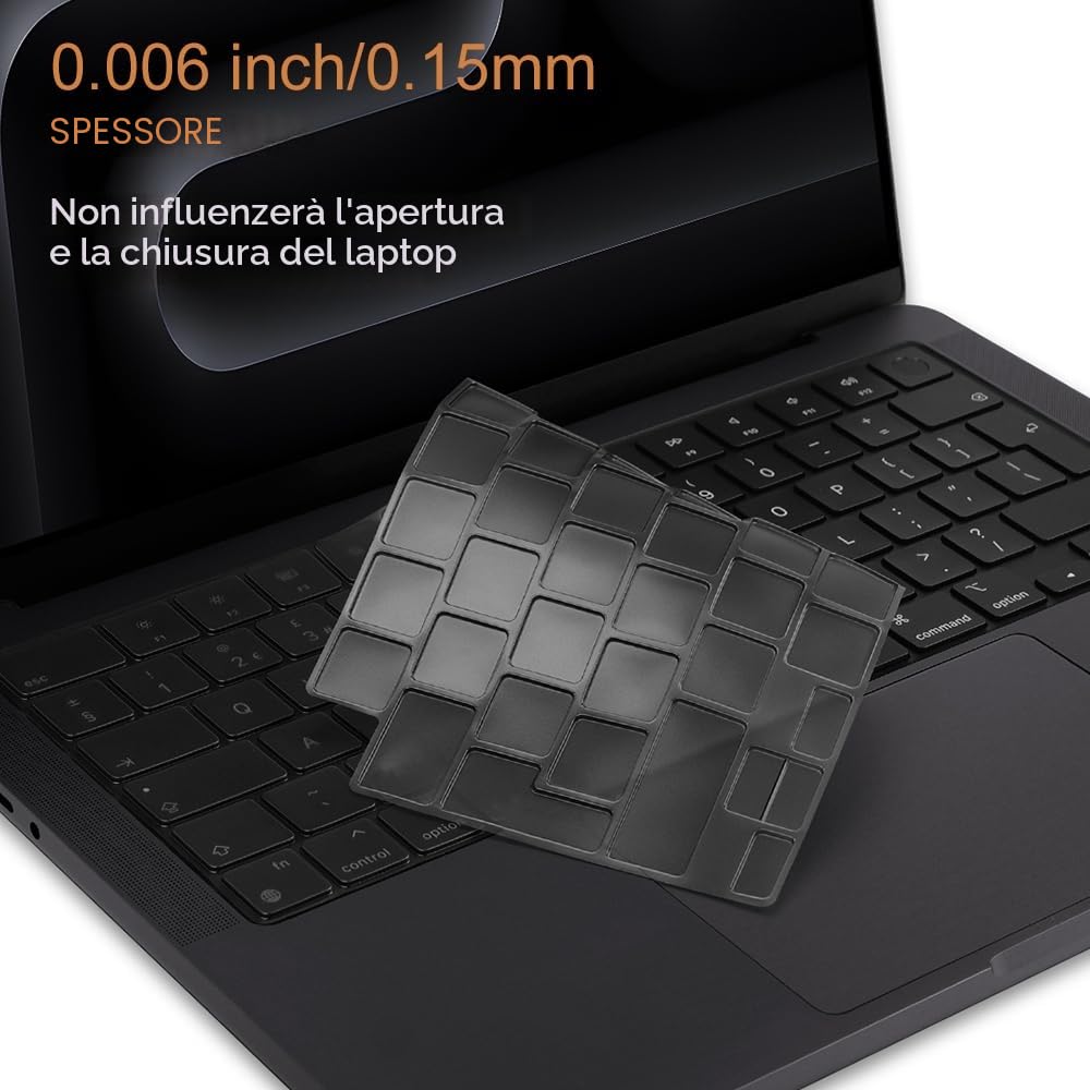 Cover per tastiera per MacBook Pro 14/16 pollici (M5-M1) Air 13,6/15 pollici (M5-M2) & Neo 13 pollici (A18) A3404 A3426 A3449 A3429 A3434 A3240 Pellicola Protettiva Copertura