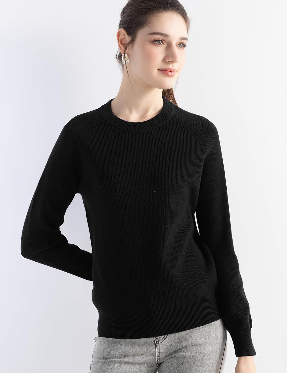 Women's Merino Wool Blend Sweater 2025 Fall Winter Casual Crew Neck Warm Soft Long Sleeve Knit Pullover Sweater - Image 3